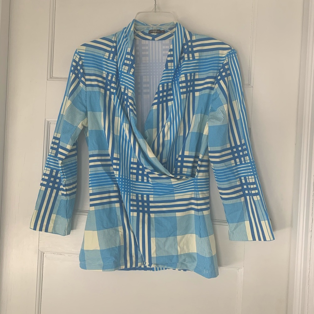J. McLaughlin Stretch Blue Plaid Top